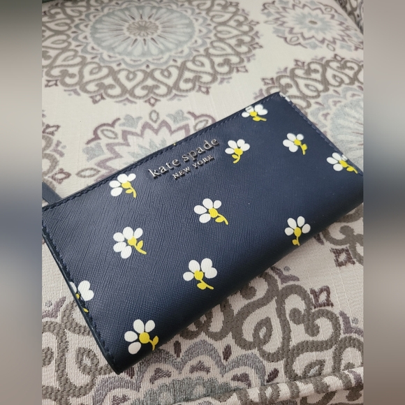 Kate Spade Navy and Yellow Floral Wallet - Picture 1 of 4